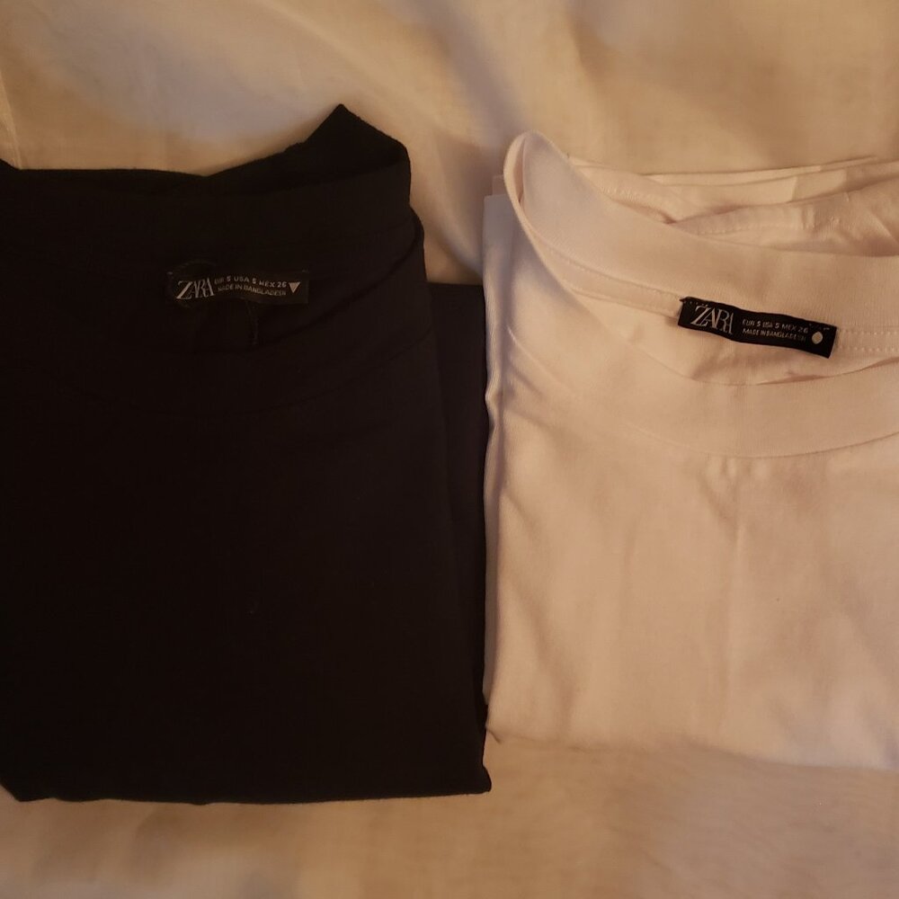 2 Zara T-shirts Black and white size small NWT
